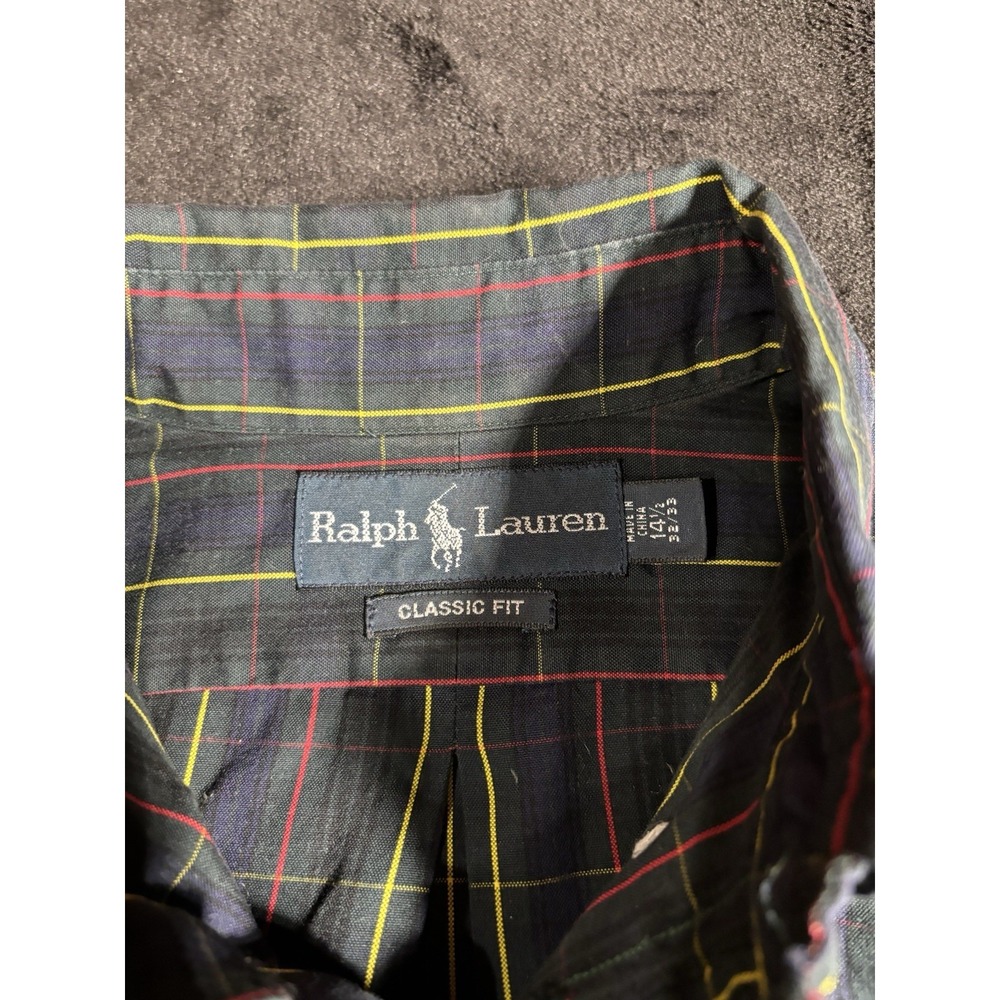 Ralph Lauren Green Plaid Button Down Classic Fit Dress Shirt Men's 14.5 32/33 - Picture 7 of 10